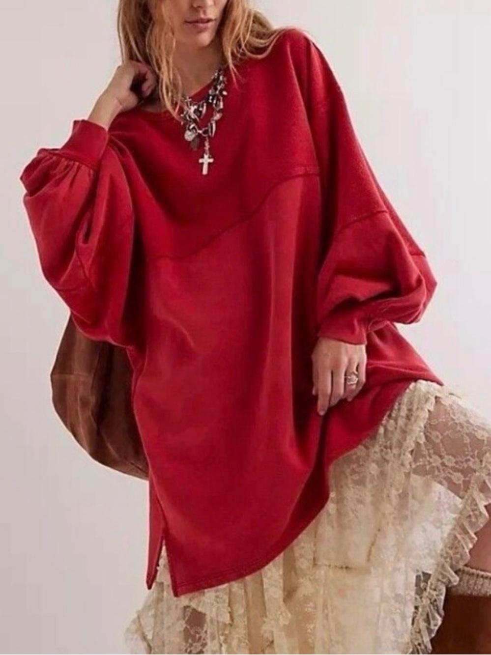 Free People We The Free Coastal Solid Crew Sweatshirt In Red